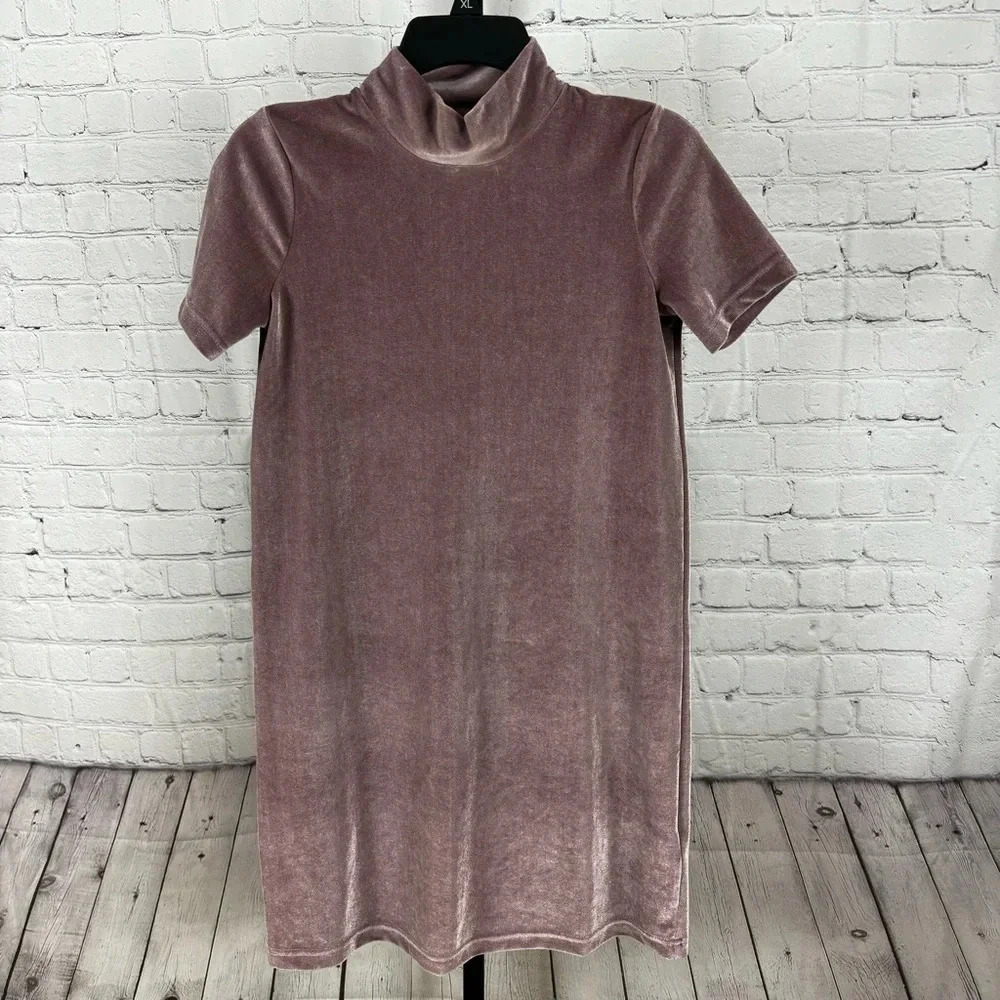 Madewell Mockneck Velvet Mini Mauve Shift Dress Size XXS